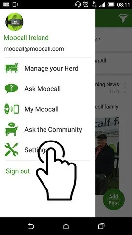 The app settings screen