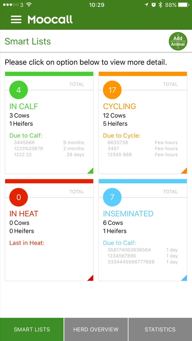 Breed Manager Smart Lists screen