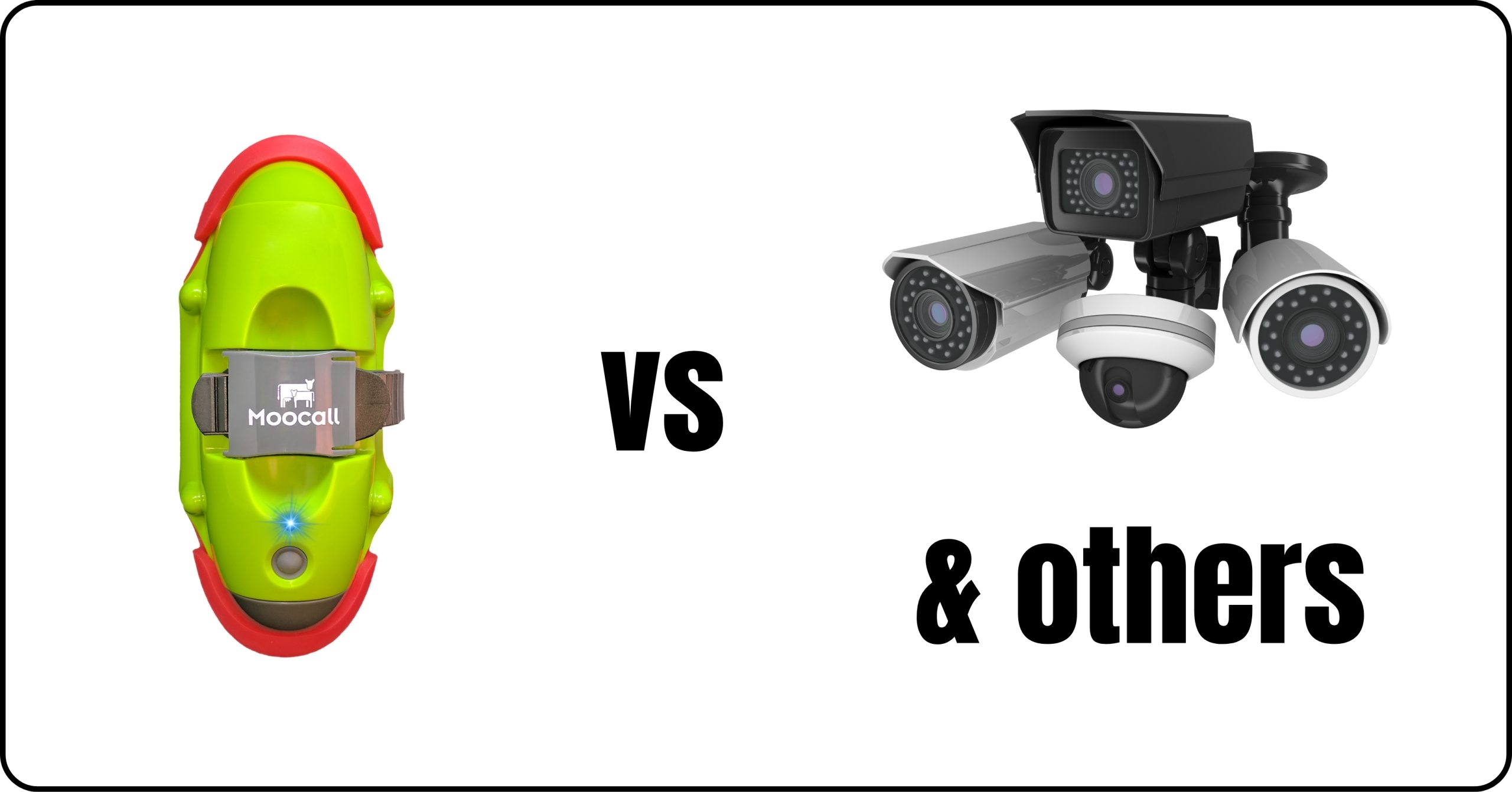 A picture showing a calving sensor and the words vs a picture showing CCTV camera and others